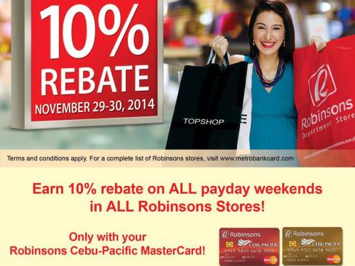 Get 10% REBATE When You Shop Using Your Robinsons Cebu-Pacific Mastercard!
