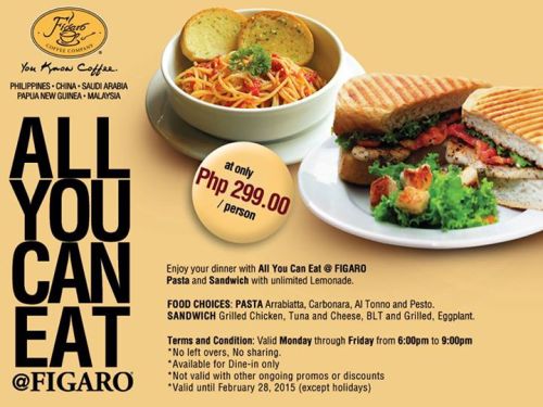Figaro All You Can Eat Pasta & Sandwich for only P299!