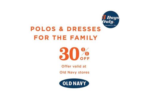 30% OFF Polos & Dresses at Old Navy!
