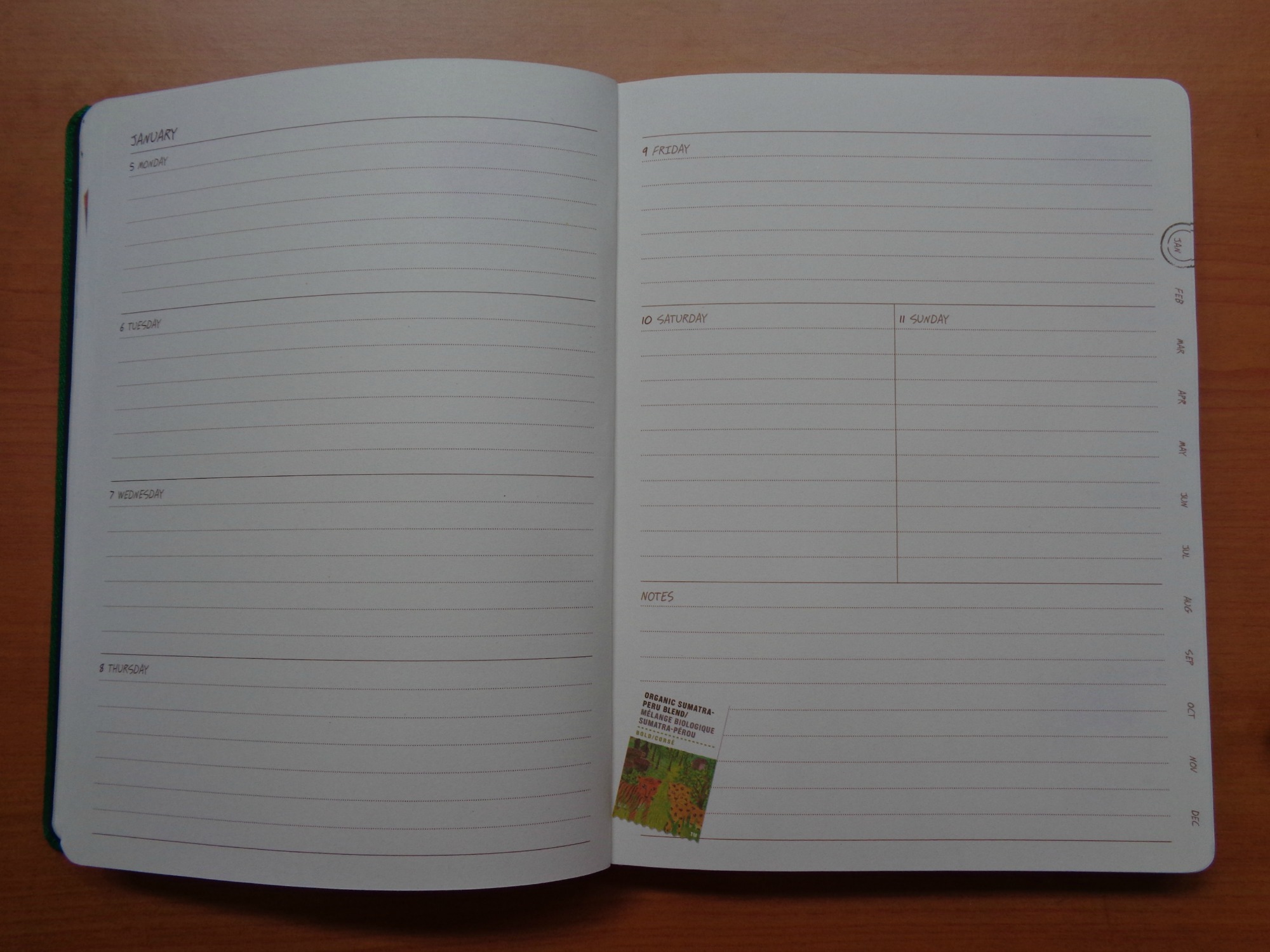 Starbucks 2015 Planner Unboxing Review January Weekly Calendar Page