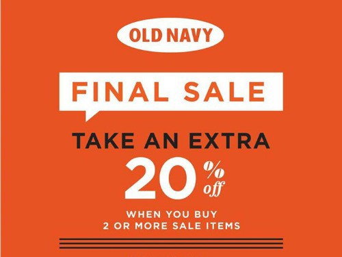 Old Navy Final Sale – Extra 20% OFF (Jan. 23 – Feb. 8)