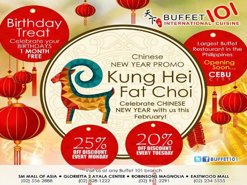 Buffet 101 Chinese New Year Promo – 25% OFF Every Monday