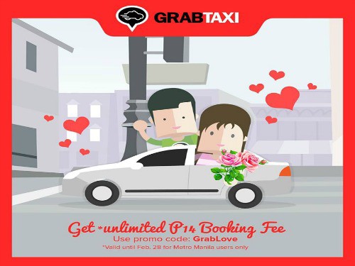 Grab Taxi Valentine’s Promo – Unlimited P14.00 Booking Fee!
