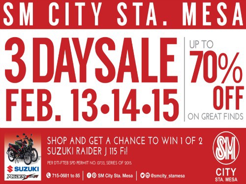 SM Sta. Mesa 3-Day Sale on Feb. 13-14-15, 2015!