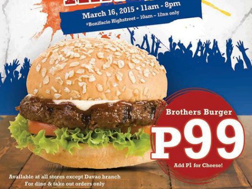 Brothers Burger Promo – P99.00 ONLY + P1.00 for Cheese