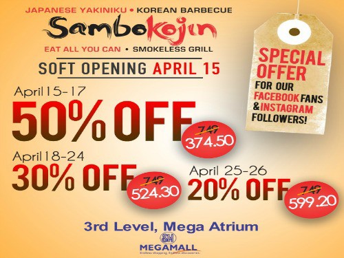 Get 50% OFF at Sambo Kojin SM Megamall