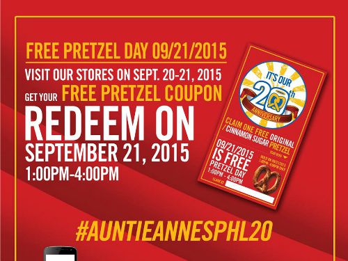 FREE PRETZELS at Auntie Anne’s Tomorrow!