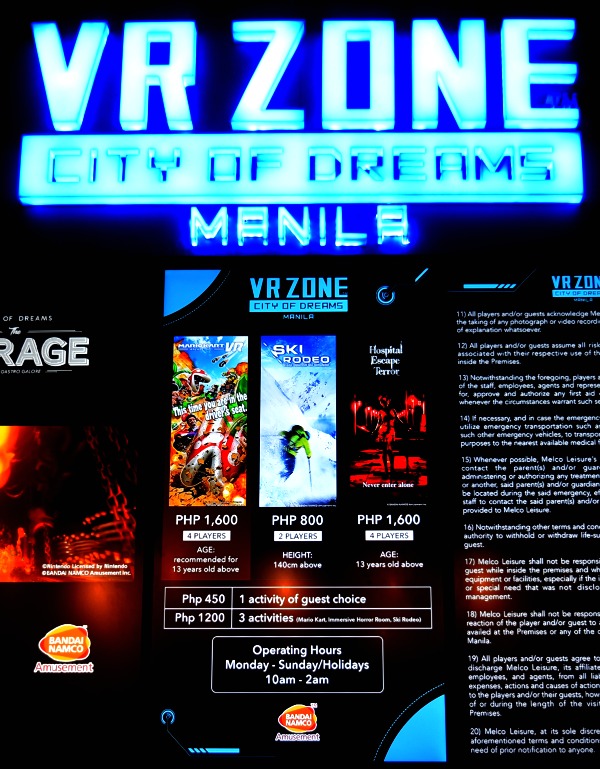 The Garage City of Dreams VR Zone Price List - Karen MNL